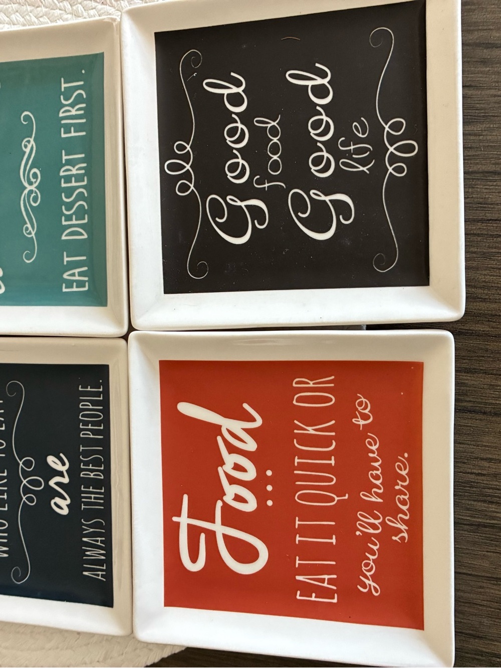 Decorative Ceramic Snack Trays Set with Sayings - Black, Teal, White - Unbranded